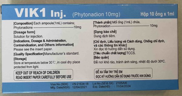 Vik 1(vitamin K) inj H/10 ống 1ml- (điều trị xuất huyết Korea)