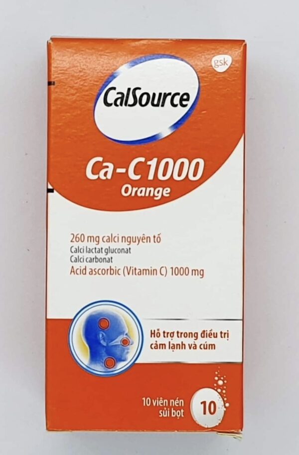 CALSOURCE CA-C 1000 ORANGE (TUÝP 10 VIÊN)( VIÊN SỦI GIÚP CUNG CẤP CALCI & VITAMIN C)