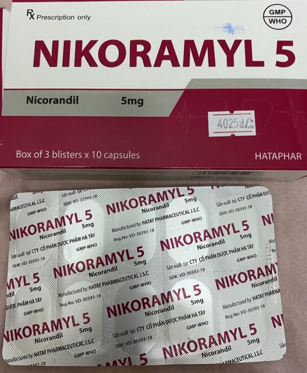 Nikoramyl 5mg H/30 viên (Nicorandil 5mg) giản mạch