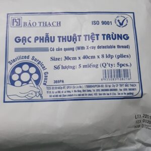 Gạc phẫu thuật 30 x 40 cm (8 lớp) (Gạc lớn vô khuẩn) :goi/5 miếng cản quang tiệt trùng