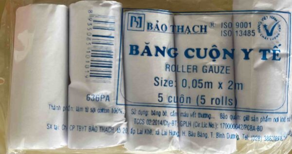 BĂNG CUỘN 5X200CM GÓI/5 CUỘN (Băng cuộn y tế Bảo Thạch size 0,05m x 2m)