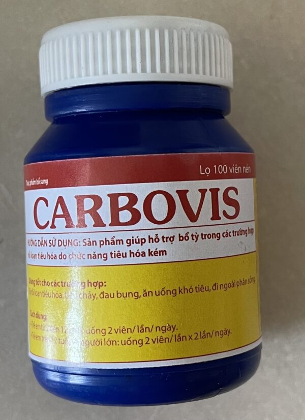 CARBOVIS H/100 viên (Than hoạt tính)Giúp giảm tiêu chảy, đầy bụng,ăn không tiêu.