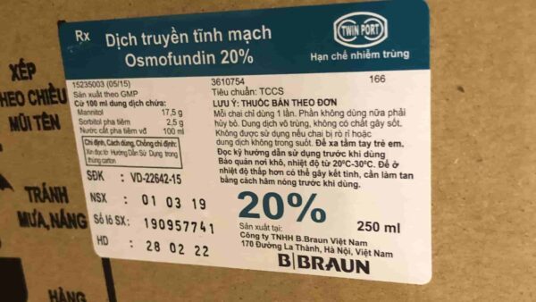 Dịch truyền tĩnh mạch Osmofundin 20% thùng/20 chai