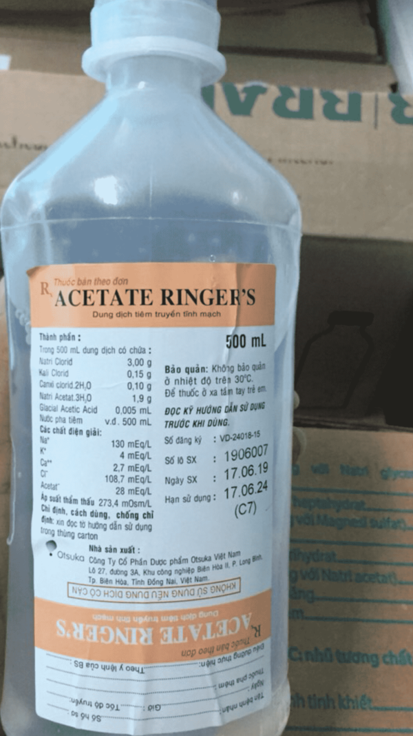 Acetate Ringers 500 ml thùng 25 chai