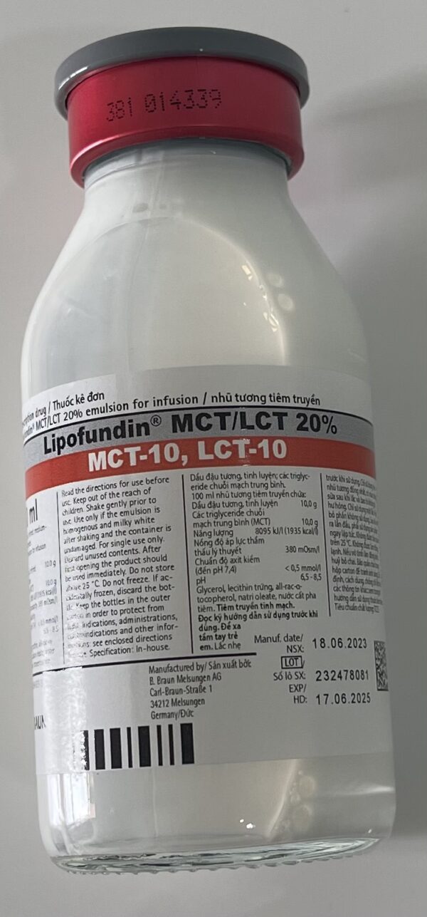 Lipofundin MCT/LCT 20% 100 ml H/10 lọ ( nuôi ăn qua đường tĩnh mạch)