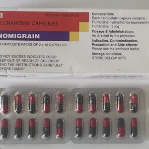Nomigrain (Flunarizine 5mg) H/100  viên ( trị đau nửa đầu, và choáng váng.