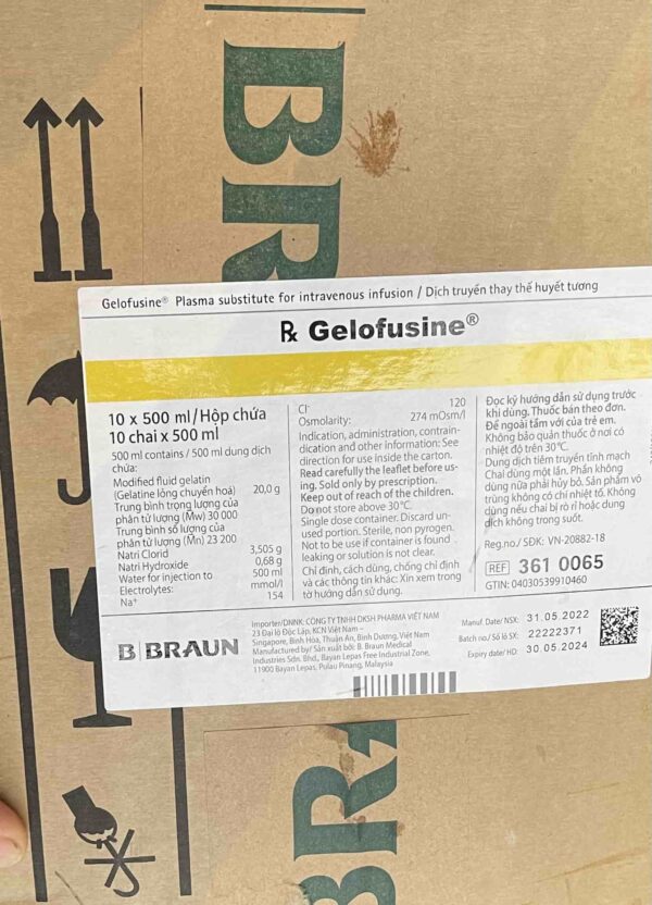 GELOFUSINE 20G/500ML Thung/10 chai dịch truyền thay thế huyết tương