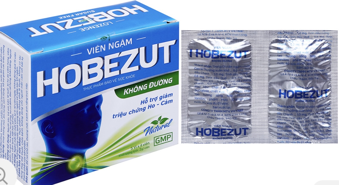 Kẹo ngậm Hobezut H/ 20 viên không đường hỗ trợ giảm ho