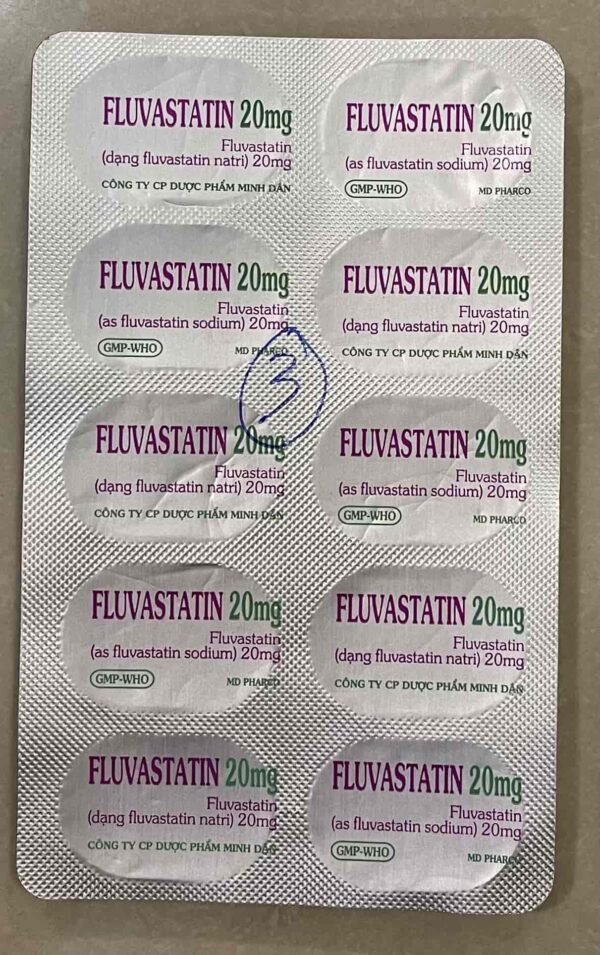 Fluvastatin 20 mg Minh Dân H/10 viên ( trị mỡ máu)