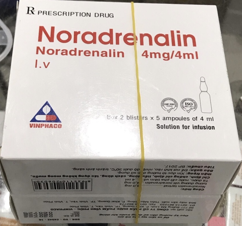 Noradrenalin 4mg/4ml H/10 ống (Điều trị tụt huyết áp cấp tính)