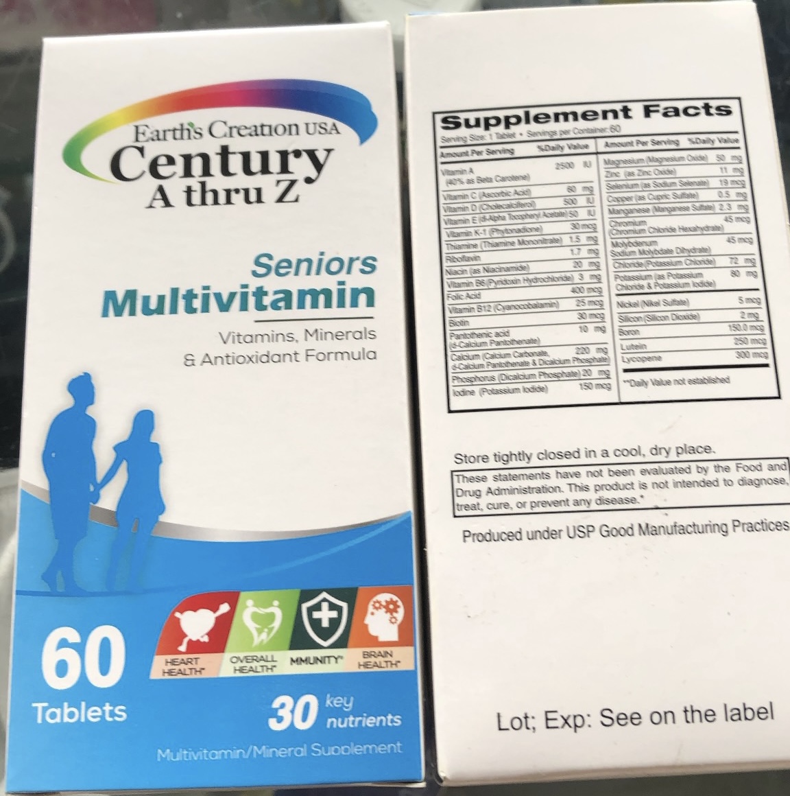 MULTIVITAMIN CHO NGƯỜI TRÊN 50 TUỔI EARTH’S CREATION CENTURY A THRU Z SENIORS H/ 60 VIÊN