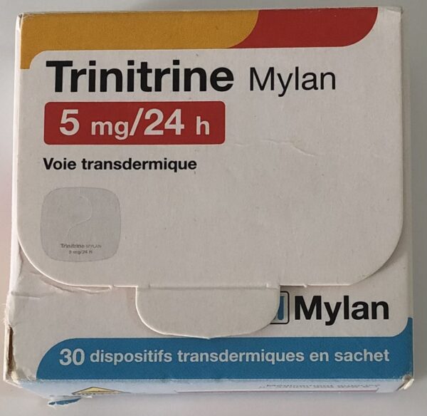 Trinitrine Mylan 5mg/24H H/30 miếng dán Điều trị cơn đau thắt ngực