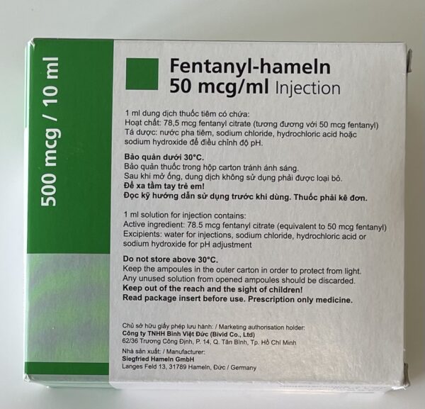 Fentanyl Hameln 500mcg/10ml H/10 ống 10ml