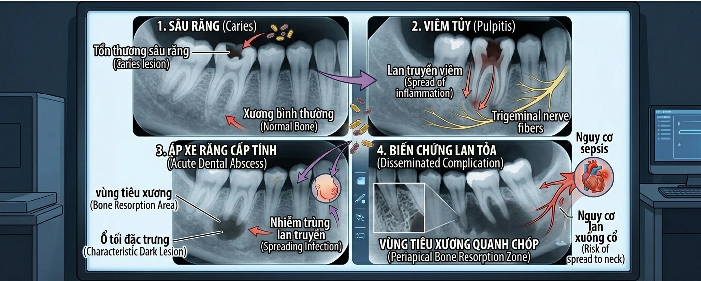 triệu chứng áp xe răng, dấu hiệu áp xe răng, áp xe răng bị sưng mặt, áp xe răng đau nhức, áp xe răng chảy mủ, áp xe răng sốt, áp xe răng hôi miệng, áp xe răng đau tai, áp xe răng sưng nướu, áp xe răng có nguy hiểm không